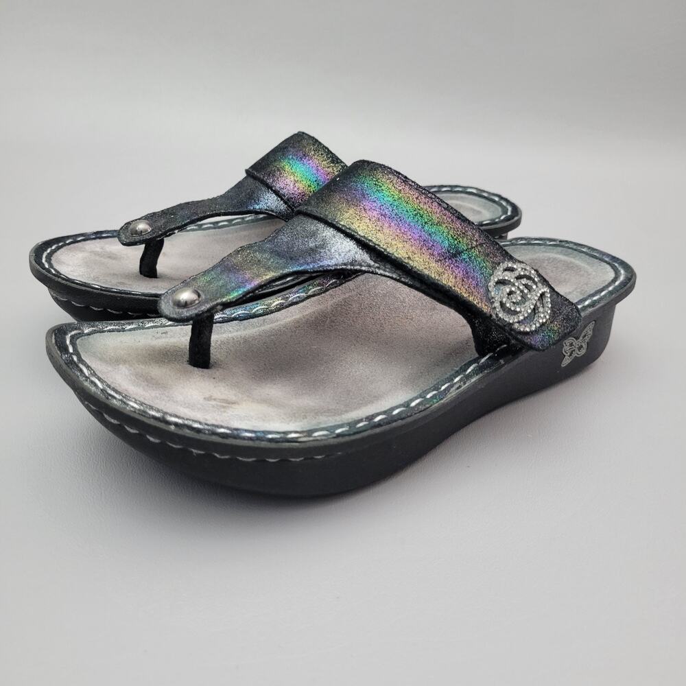 Alegria Thong Comfort Sandals Size 36 US 6.5 Irredescent Rainbow Metallic